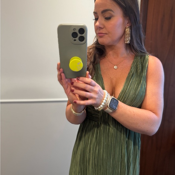 Melitta Olive Green Plisse Sash Maxi Dress - Picture 4 of 5